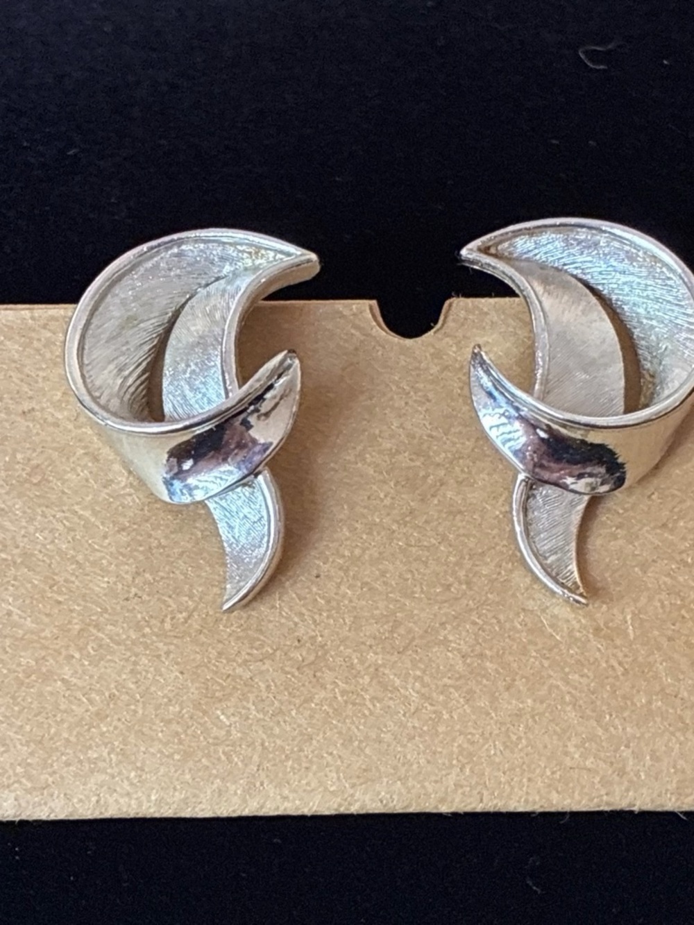 Trifari Silver-Tone Curved Crescent Clip-On Earrings